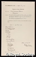Stensio, Erik Helge Oswald: certificate of election to the Royal Society