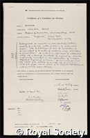 Duncan, William Jolly: certificate of election to the Royal Society