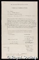 Evans, Meredith Gwynne: certificate of election to the Royal Society