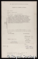 Hodgkin, Dorothy Mary Crowfoot: certificate of election to the Royal Society