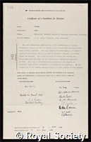 Orowan, Egon: certificate of election to the Royal Society