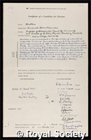 Stratton, Frederick John Marrian: certificate of election to the Royal Society