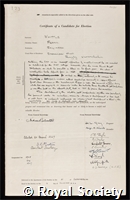 Whittle, Sir Frank: certificate of election to the Royal Society