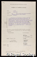 Allibone, Thomas Edward: certificate of election to the Royal Society