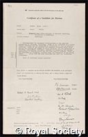 Bowden, Frank Philip: certificate of election to the Royal Society