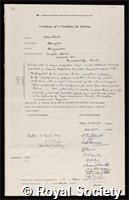 Constant, Hayne: certificate of election to the Royal Society