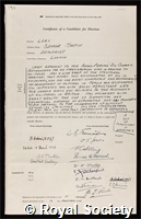 Lees, George Martin: certificate of election to the Royal Society