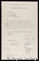 McCance, Robert Alexander: certificate of election to the Royal Society