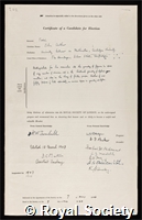 Todd, John Arthur: certificate of election to the Royal Society