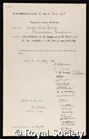 Bronk, Detlev Wulf: certificate of election to the Royal Society