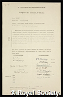 Kennedy, William Quarrier: certificate of election to the Royal Society