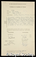 Sutton, Sir Oliver Graham: certificate of election to the Royal Society
