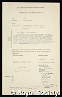 Bates, Leslie Fleetwood: certificate of election to the Royal Society