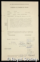 Comrie, Leslie John: certificate of election to the Royal Society
