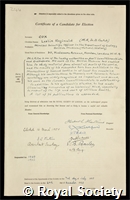 Cox, Leslie Reginald: certificate of election to the Royal Society