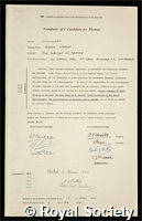 Cunningham, Gordon Herriot: certificate of election to the Royal Society