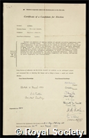 Elford, William Joseph: certificate of election to the Royal Society