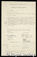 Hoare, Cecil Arthur: certificate of election to the Royal Society