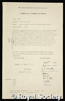 Jones, Sir Ewart Ray Herbert: certificate of election to the Royal Society