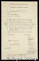 Pumphrey, Richard Julius: certificate of election to the Royal Society