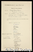 Adams, Walter Sydney: certificate of election to the Royal Society