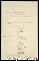 Cori, Carl Ferdinand: certificate of election to the Royal Society