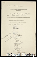 Trevelyan, George Macauley: certificate of election to the Royal Society