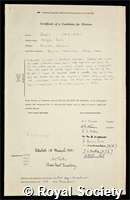 Beals, Carlyle Smith: certificate of election to the Royal Society