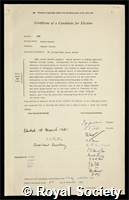 Cook, Arthur Herbert: certificate of election to the Royal Society
