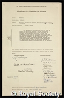 Herzberg, Gerhard: certificate of election to the Royal Society