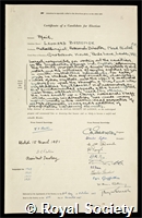Pfeil, Leonard Bessemer: certificate of election to the Royal Society