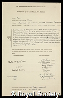 Pugh, Sir William John: certificate of election to the Royal Society