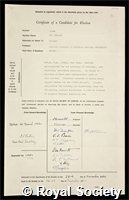 Akers, Sir Wallace Alan: certificate of election to the Royal Society