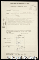 Hammick, Dalziel Llewellyn: certificate of election to the Royal Society