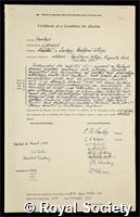 Hawkes, Leonard: certificate of election to the Royal Society
