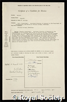 Bailey, Kenneth: certificate of election to the Royal Society