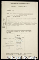 Barker, John: certificate of election to the Royal Society
