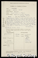 Curran, Sir Samuel Crowe: certificate of election to the Royal Society