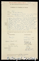 Hall, Sir Arnold Alexander: certificate of election to the Royal Society