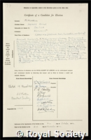 Mitchell, George Hoole: certificate of election to the Royal Society