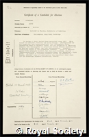 Shoenberg, David: certificate of election to the Royal Society
