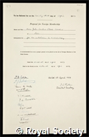 Courrier, Marie Jules Constant Robert: certificate of election to the Royal Society
