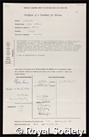 Lissmann, Hans Werner: certificate of election to the Royal Society