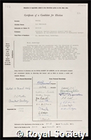 Perutz, Max Ferdinand: certificate of election to the Royal Society