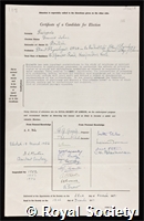 Richards, Francis John: certificate of election to the Royal Society