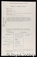 Rimington, Claude: certificate of election to the Royal Society