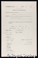 Frisch, Karl von: certificate of election to the Royal Society