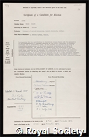 Bates, Sir David Robert: certificate of election to the Royal Society