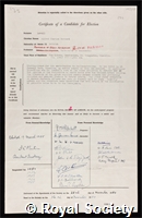 Lovell, Sir Alfred Charles Bernard: certificate of election to the Royal Society