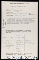 Ogston, Alexander George: certificate of election to the Royal Society